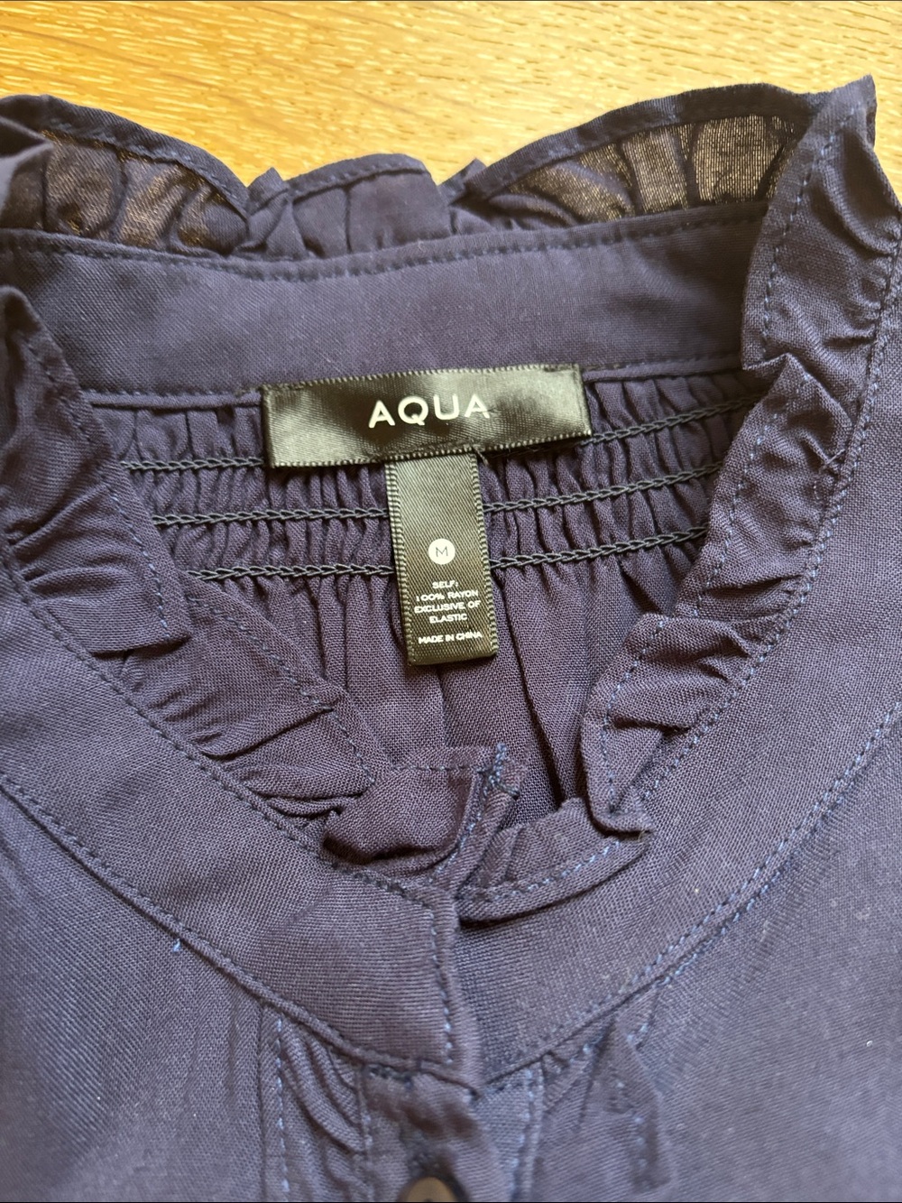 Aqua Navy Ruffle Front Button-Down Blouse - Picture 3 of 3